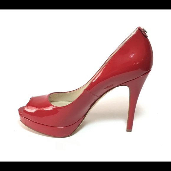 MICHAEL KORS YORK PLATFORM RED PATENT LEATHER PEEP TOE PUMPS high heels - Picture 2 of 6